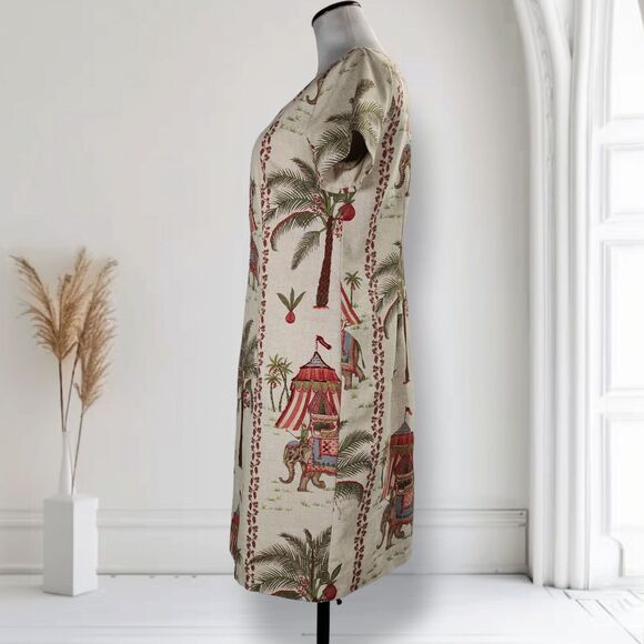 Vintage 90s Elephant Tapestry Print Midi Dress Size 8 Beaded Cotton India - Picture 3 of 16